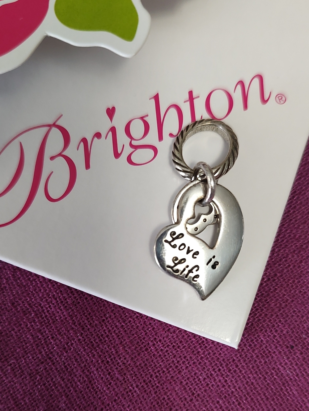 Brighton Silver Heart Charm with Pink Logo Accents